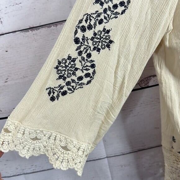 Skies are Blue Cardigan Sweater Womens XL Ivory Navy Embroidered Lace Cottage - Picture 5 of 10